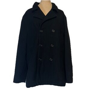 GAP Black‎ Wool Blend Y2K Size Large Heavy Pea Coat Lined Vented Double Breasted